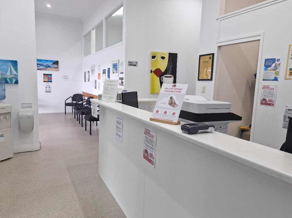 Reception desk and waiting area at Ballina West Medical Centre